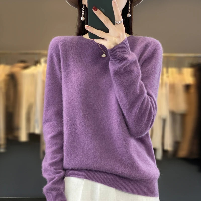 Warm Sweater for Women Wool Soft O-neck Pullover Autumn Winter Casual Knit Top Solid Color Regular Female Knitwear Woolen Woman  Amaijoin