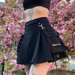 Load image into Gallery viewer, Harajuku Punk Gothic Black High Waist Black Skirts Women Sexy Patchwork Bandage Mini Female Streetwear Black Skirt  Amaijoin
