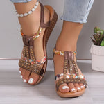 Load image into Gallery viewer, Women Wedge Sandals Summer Bohemia Rhinestones Casual Platform Sandals Female Peep Toe Outdoor Beach Shoes обувь женская летняя  Amaijoin
