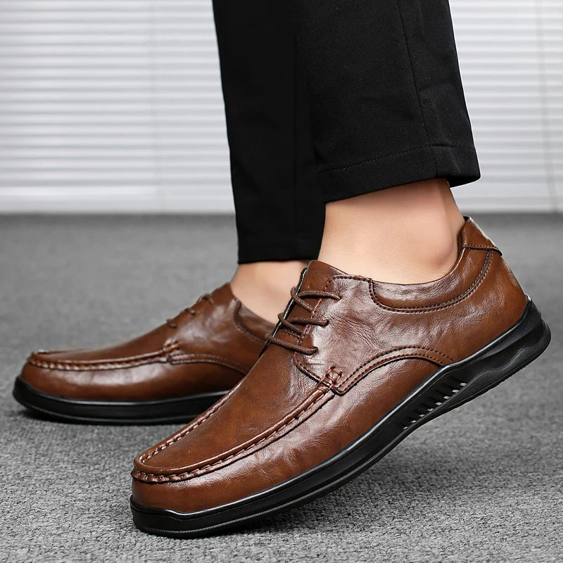 Business Leather Shoes Men's Lace Up Oxford Shoes Men's Lace-Up Shoes Classic Thick Sole Pointed Toe Designer Men's Casual Shoes  Amaijoin