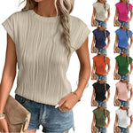 Load image into Gallery viewer, Womens Short Sleeve Textured Tops Crewneck Knit Solid Loose Casual Basic T Shirts Tee Blouses  Amaijoin
