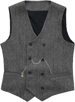 Carregue a imagem no visualizador da Galeria, V Neck Men&#39;s  Suit Vests Herringbone Wool Tweed Double Breasted Waistcoat Tuxedo Groomsmen For  Wedding  Amaijoin
