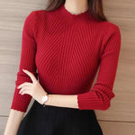 Carregue a imagem no visualizador da Galeria, ITOOLIN Women Long Sleeve Knitted Bottoming Solid Pullovers Stripe Casual Sweater Autumn Winter Women Mock Neck Ruffles Sweater  Amaijoin
