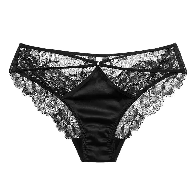 BirdTree 93%Mulberry Silk Sexy Briefs, Women's Low-Waisted Hollow Out, French Lace Erotic Underwear, 2024 Summer New P43270QC  Amaijoin