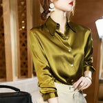 Carregue a imagem no visualizador da Galeria, Lucyever High Quality Imitation Silk Blouse Women Fashion Long Sleeve Loose Satin Blouses Korean Style Office Lady Stand Shirts  Amaijoin
