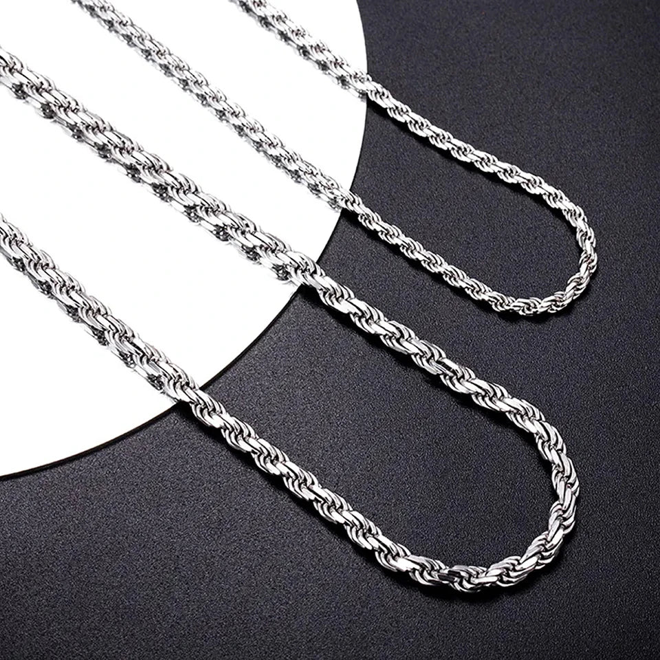 eManco 2/3/4/5MM Rope Chain Necklace Silver Color Chains Stainless Steel Never Fade Waterproof Choker Men Women Jewelry  Amaijoin