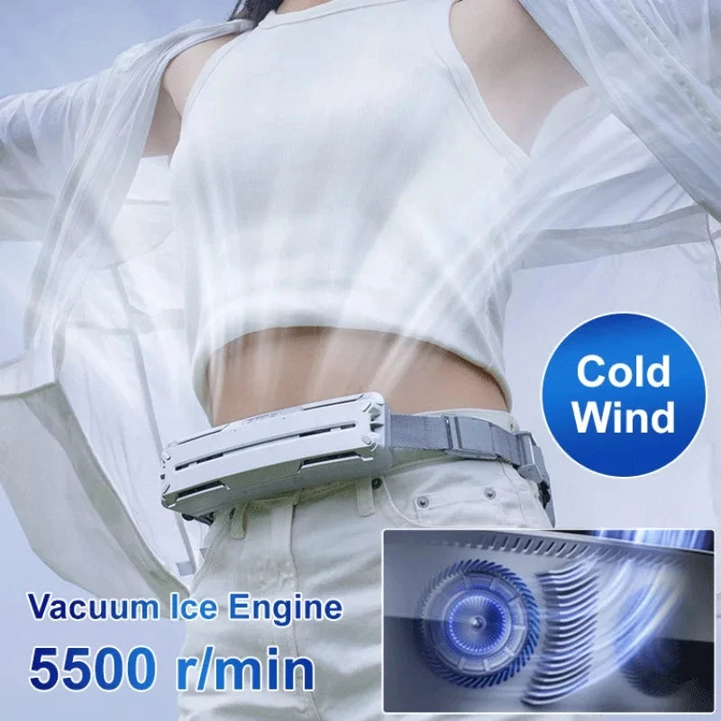 Can Wear Waist Fan, 5000mAh Mini Ice Air Conditioning Belt Fan, Outdoor Three Gear Wind Speeds Fan for Riding Running Walking  Amaijoin