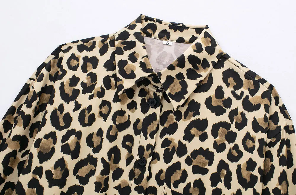 TRAF-Long Sleeve Leopard Shirts for Women, Button-up Blouses, Animal Print, Chic Tops, Female Fashion  Amaijoin