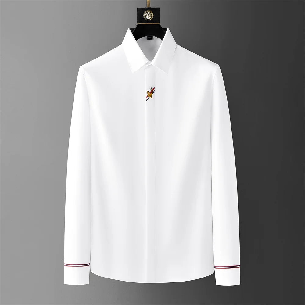 Brand Clothing Luxury Embroidery Shirts Men Long Sleeve Slim Fit Casual Shirts High-quality Business Social Party Tuxedo Blouse  Amaijoin