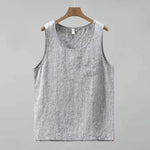 Carregue a imagem no visualizador da Galeria, 100% Linen Yarn Dyed High Quality Vest Summer Fashion Men&#39;s Solid Color Simple Pocket Casual Waistcoat Teens Gym Sleeveless Tank  Amaijoin
