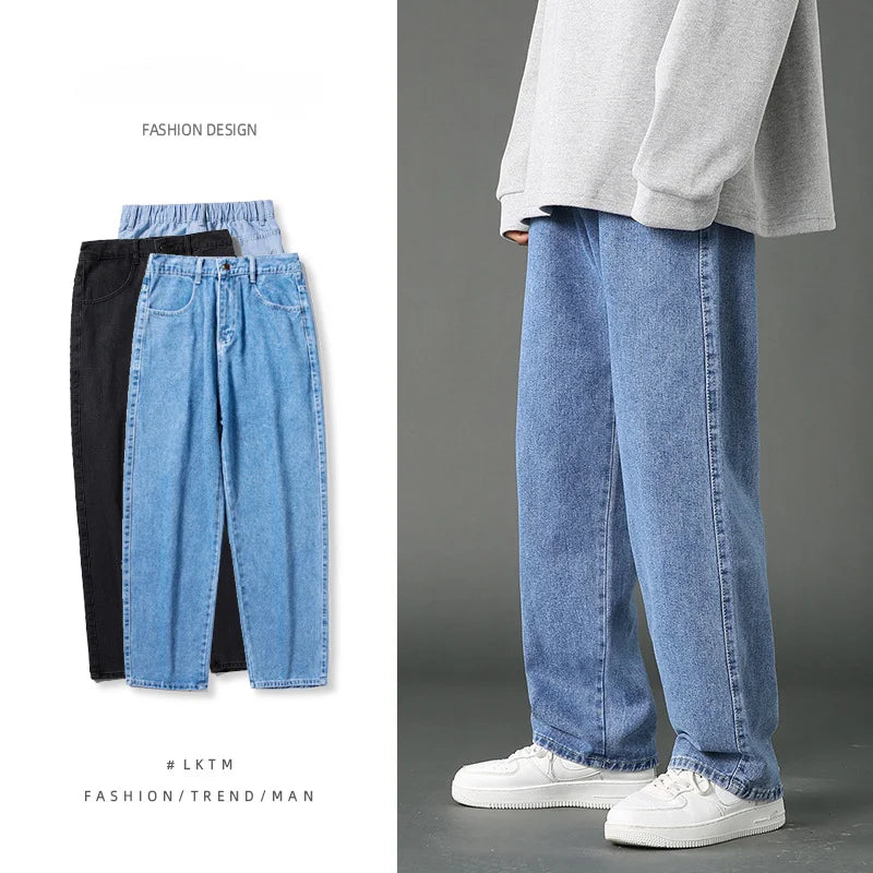 Men's Straight Jeans Spring Summer New Classic Style Elastic Waist Loose Drape Fashion Y2k Trousers Male Streetwear  Amaijoin