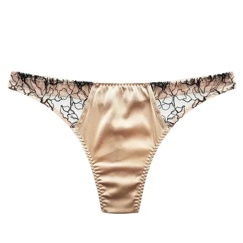 BirdTree 93%Real Silk Sexy Briefs, Women's Lace Low-Waisted Thong, Transparent Erotic Basic T-back, 2024 Spring Summer P41949QC  Amaijoin