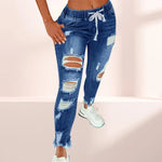 Carregue a imagem no visualizador da Galeria, Popular Pencil Jeans Streetwear Women Jeans Slim Slim-fitting All Match Denim Pants  Elastic Waist  Amaijoin
