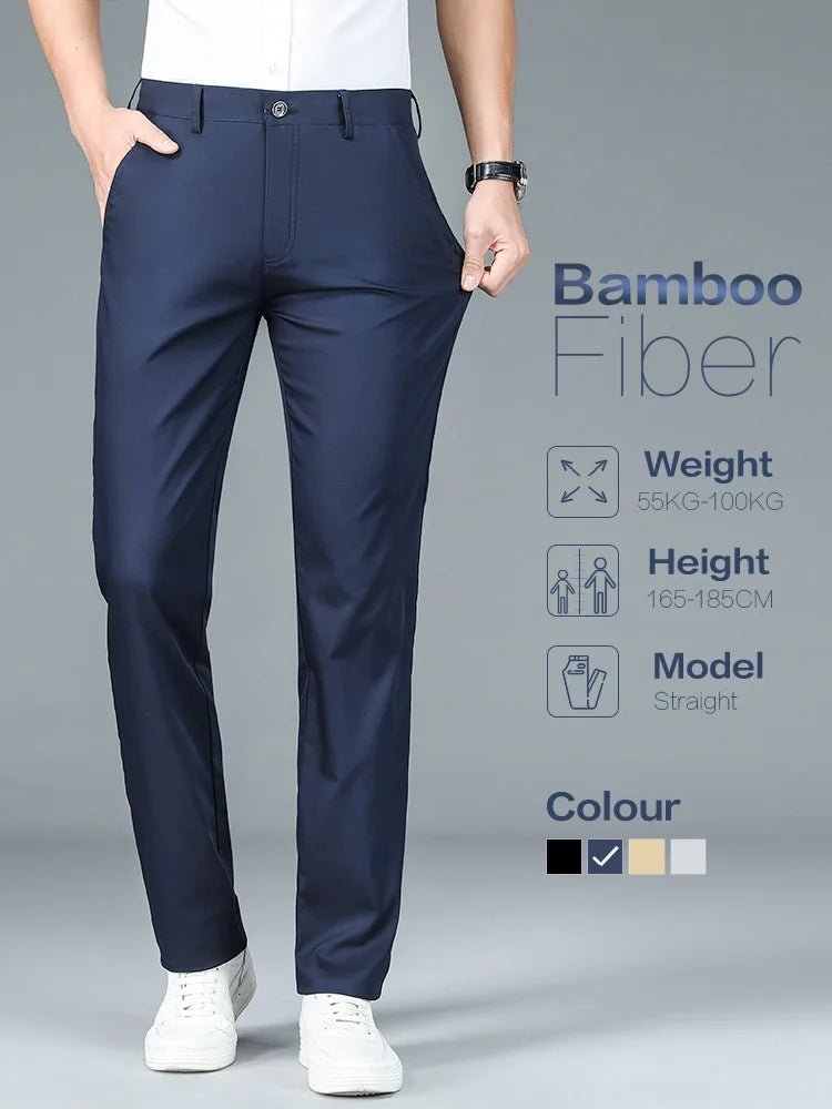 High Quality Luxury Straight Business Suit Pants Men Bamboo Fiber Designer Spring Summer Elegant Casual Long Formal Trouser Male  Amaijoin