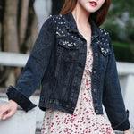 Load image into Gallery viewer, 2024 Women&#39;s Short Denim Jacket Beaded Pearl Jacket Loose Spring and Autumn New Denim Jacket  Amaijoin
