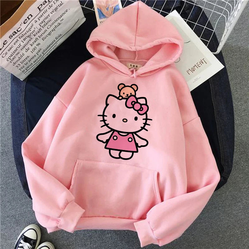 Women 90s Y2k 2000s Hoodies Hello Kitty Hip Hop Hoodie Sanrio Sweatshirt Clothes Tops Sweatshirt Clothing Streetwear  Amaijoin