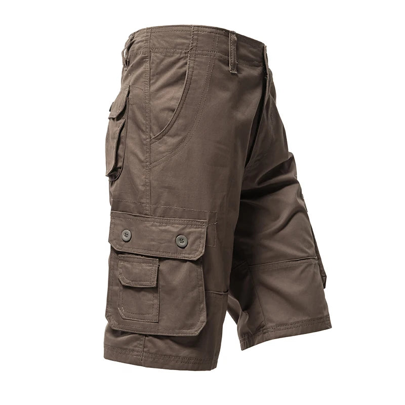 Male Cargo Pants Knee Shorts Classic Summer Shorts Multiple Pockets Large Size Cotton Half Pants Khaki Army Green Shorts  Amaijoin