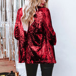 Carregue a imagem no visualizador da Galeria, Women Sequins Sequin Jacket Casual Long Sleeve Glitter Party Shiny Lapel Coat Vintage Lapel Sequins Jackets Club Party Wear  Amaijoin
