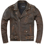 Carregue a imagem no visualizador da Galeria, Cowhide Leather Leather Coat Men&#39;s Retro Distressed Motorcycle Cycling Clothing Trendy Youth LapeSpring and Autumn Coat  Amaijoin
