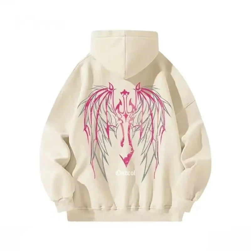 2023 Explosions Sweater American Fashion Brand Y2k red Light Magic Sword Devil Wings Niche Loose Hooded Coat Men And Women Tide  Amaijoin