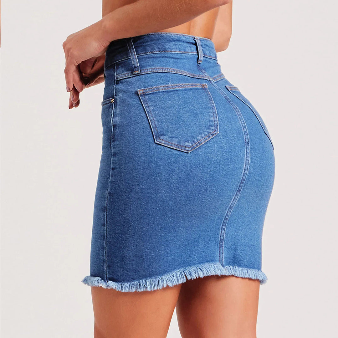 2023 Summer New Women's Denim Short Skirt Fashion Sexy Ripped Raw Edge Jeans Mini Slim Fit Skirt S-2xl Drop Shipping  Amaijoin