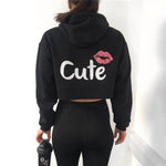 Load image into Gallery viewer, Lip Letter Print Exposed Navel Long Sleeved Hoodie  Amaijoin
