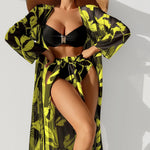 Carregue a imagem no visualizador da Galeria, 2024 Print Three Pieces Bikini Women Beach Skirt Tunics For Beach Cover Up Swimsuit Push Up Swimwear Ruffle Biquini Bathing Suit  Amaijoin
