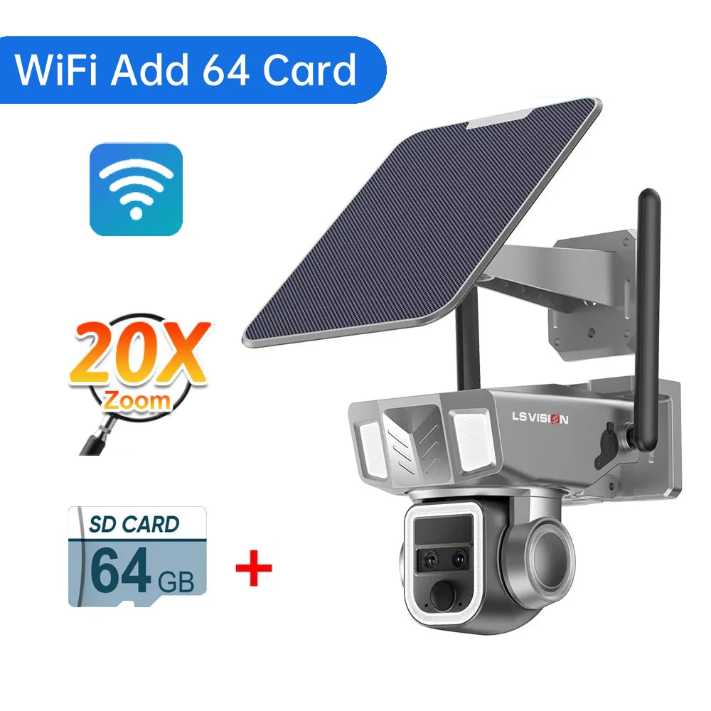 LS VISION 4K Outdoor 4G WiFi Solar Camera 20XZoom PTZ Security-protection Color NightVision Auto Tracking Cctv Wireless Wifi Cam  Amaijoin