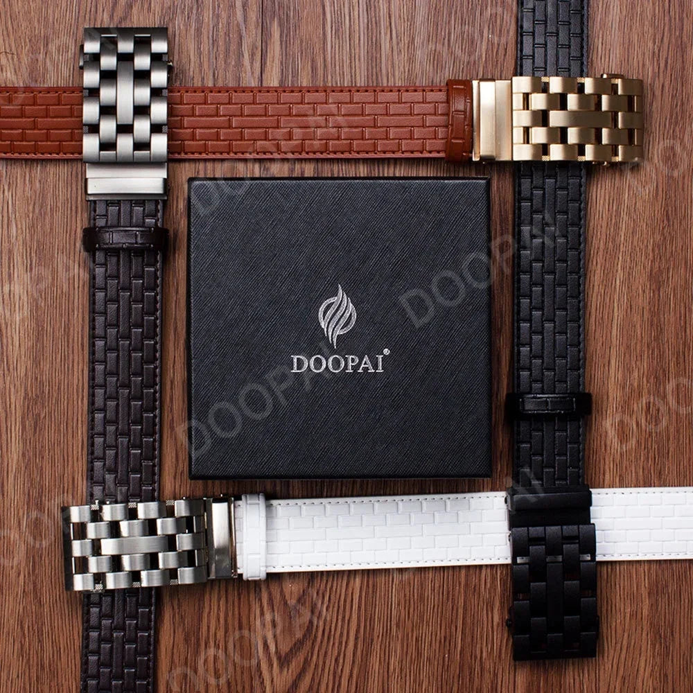 2023 Men Belt Metal Luxury Brand Automatic Buckle Plaid Genuine Leather Belts for Men Waist Strap Black Male  Amaijoin