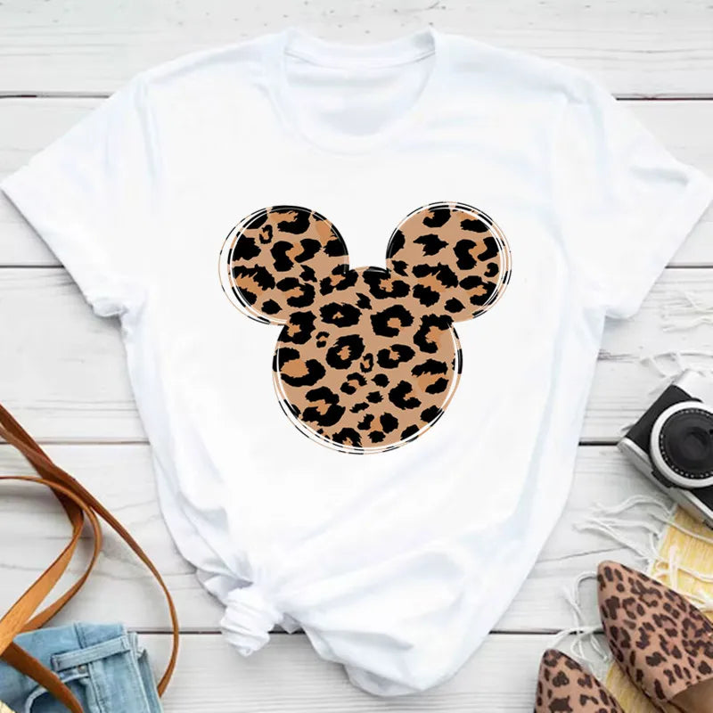 New T-shirts for Women Fashion Heart Minnie Print T Shirt Streetwear Clothes Kawaii Mickey Mouse Disney T Shirt Female Tops  Amaijoin