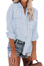 Carregue a imagem no visualizador da Galeria, Women&#39;s Spring/Summer 2024 New Striped Single Breasted Long Sleeve Shirt Women Elegant and Youth Woman Stylish Blouse  Amaijoin
