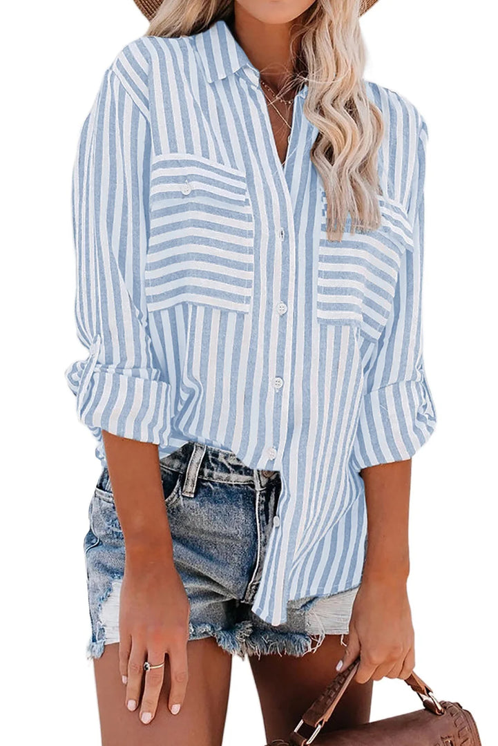 Women's Spring/Summer 2024 New Striped Single Breasted Long Sleeve Shirt Women Elegant and Youth Woman Stylish Blouse  Amaijoin