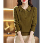 Carregue a imagem no visualizador da Galeria, 2023 New Autumn and Winter Fashion Solid Color Contrast Knitted Bottom Shirt Temperament Commuter Button Casual Women&#39;s Sweater  Amaijoin
