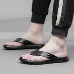 Carregue a imagem no visualizador da Galeria, Luxury Brand Flip Flops Soft Comfortable Leather Slippers Beach Slipper Flip Flop Summer Shoe for Men Breathable Casual Slippers  Amaijoin
