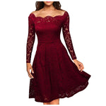 Carregue a imagem no visualizador da Galeria, Women&#39;s Dresses Summer Dresses Hollow Out Long-Sleeve Waist A-Line Big Swing Lace with Lining Dress Flowy Dresses  Amaijoin
