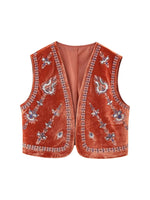 Carregue a imagem no visualizador da Galeria, KAOPU ZA Women&#39;s Vintage beaded embroidered velvet vest top Jacket Women&#39;s casual spring vest coat  Amaijoin
