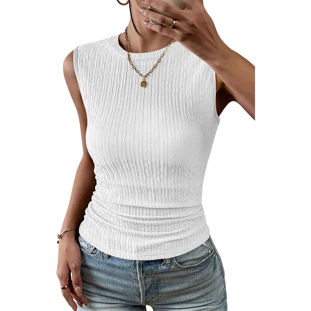 Women's High Neck Tank Top 2024 Summer Casual Ribbed Knit Slim Fitted Basic Textured Sleeveless Shirts  Amaijoin