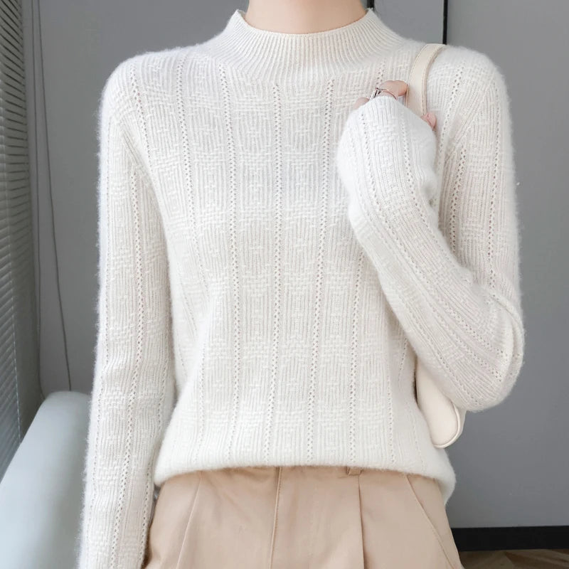 2023 Autumn/Winter New 100% Merino Wool Women's Pile Neck Sweater Jumper Fashion Women's Sweater Warm Turtleneck Sweater Top  Amaijoin