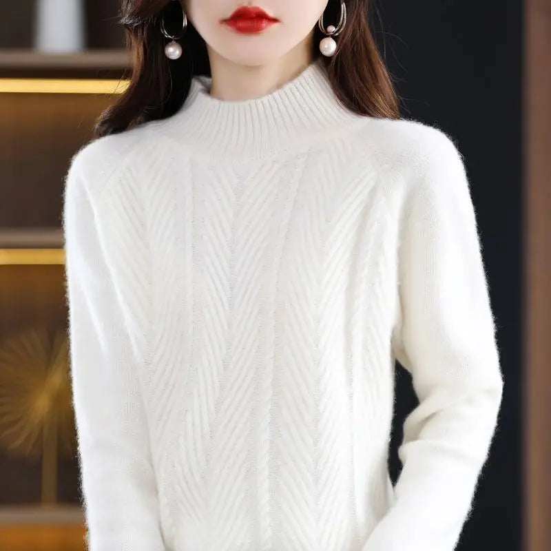 Cashmere sweater women pullover autumn and winter casual half high neck solid long sleeve knitted sweater pullover female top  Amaijoin