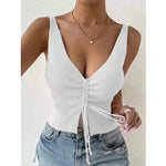 Carregue a imagem no visualizador da Galeria, Tie Front Tank Tops Drawstring Ruched Ribbed Knit Tanks and Camis Women Sleeveless Crop Tops for Women 2024 Summer Outfit  Amaijoin
