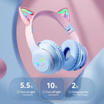 Carregue a imagem no visualizador da Galeria, Gradient wireless Headphones RGB cute cat ear Bluetooth Earphones with microphone Stereo Music Game Earphone Girls Kids Gifts  Amaijoin
