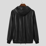 Carregue a imagem no visualizador da Galeria, INCERUN 2023 Fashion Men Sweatshirts PU Leather Hooded Long Sleeve Hoodies Streetwear Solid Color Punk Casual Men Pullover 5XL 7  Amaijoin
