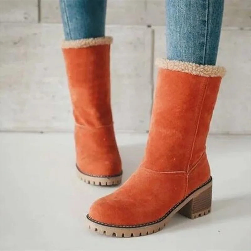 New Women Boots Winter Outdoor Keep Warm Fur Boots Waterproof Women's Snow Boots Thick Heel With Round Head Short Boot  Amaijoin