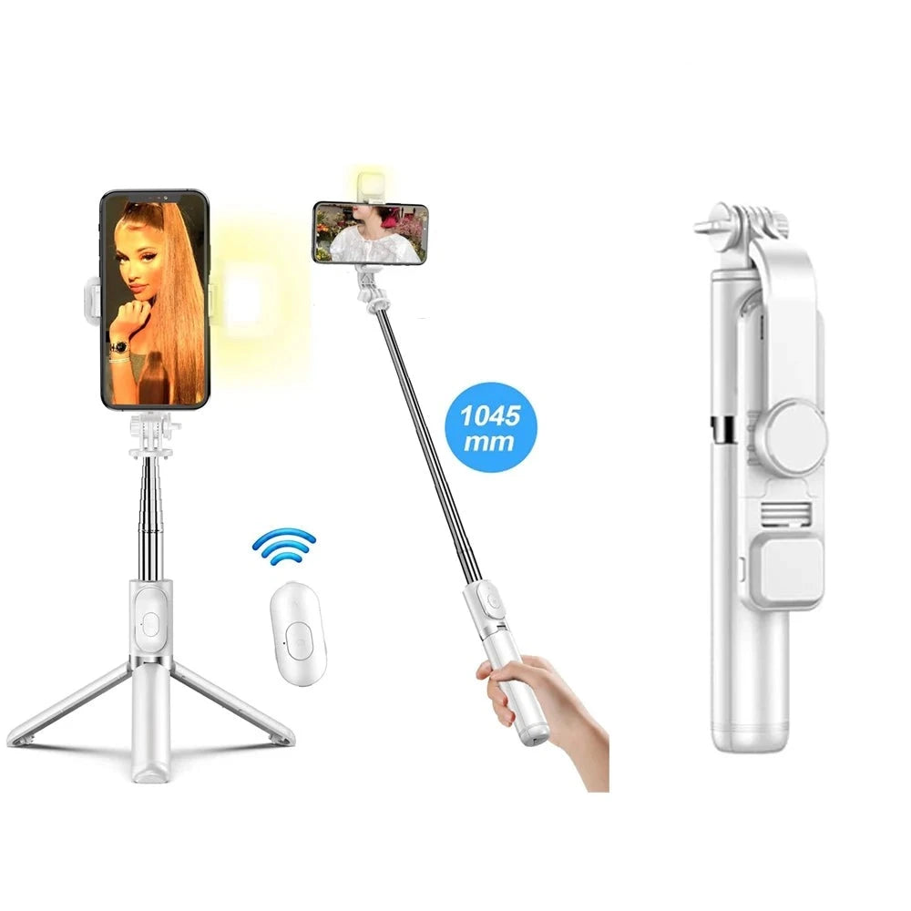 Wireless Bluetooth Selfie Stick Foldable Portable Tripod with Fill Light Shutter Remote Control for Android iPhone Smartphone  Amaijoin