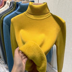 Carregue a imagem no visualizador da Galeria, Turtleneck Winter Sweater Women Elegant Thicken Velvet Lined Warm Sueter Knitted Pullover Slim Tops Jersey Knitwear Jumper New  Amaijoin
