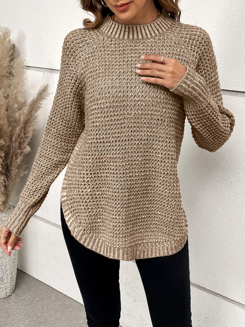 Pullover Sweater For Women Jumper Tops Solid Raglan Sleeve Curved Hem Sweater Round Neck  Amaijoin