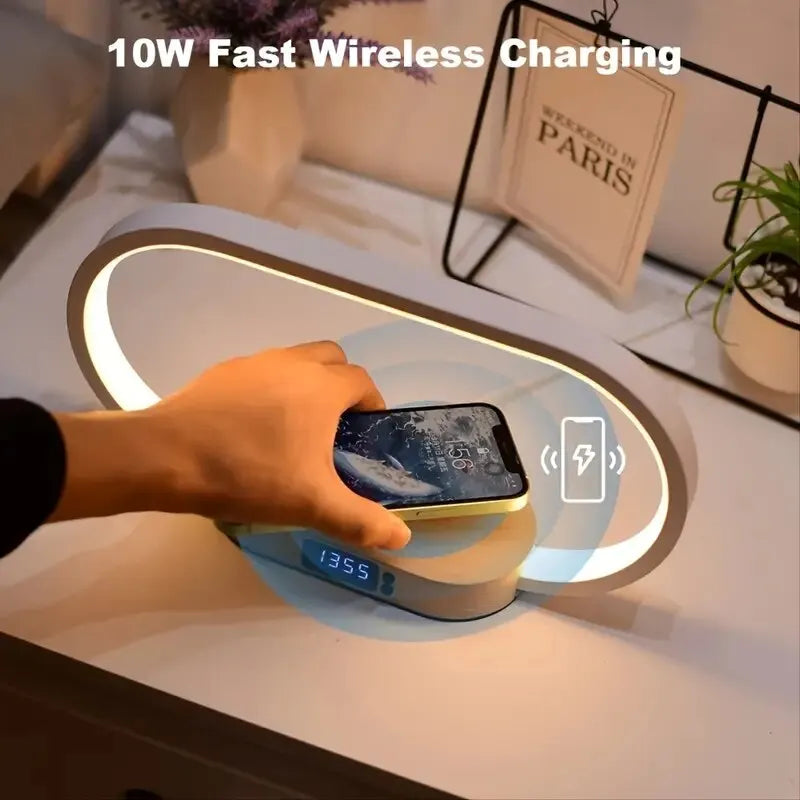 Multifunction Wireless Charger Pad Stand Clock LED Desk Lamp Night Light USB Port Fast Charging Station Dock for iPhone Samsung  Amaijoin