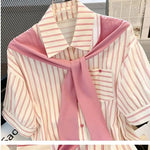 Load image into Gallery viewer, Women&#39;s Summer Trend Clothing Short Sleeved Striped Shirt Pocket Shawl Shirt Top Sweet Casual Office Lady&#39;s Shirts And Blouses  Amaijoin
