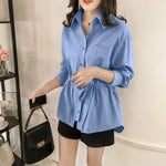 Carregue a imagem no visualizador da Galeria, Women&#39;s Shirt 2024 Spring New Fashion Lapel Waisted Commuter Tops Shirt Solid Colour Large Size Casual Loose Blouse Shirt  Amaijoin
