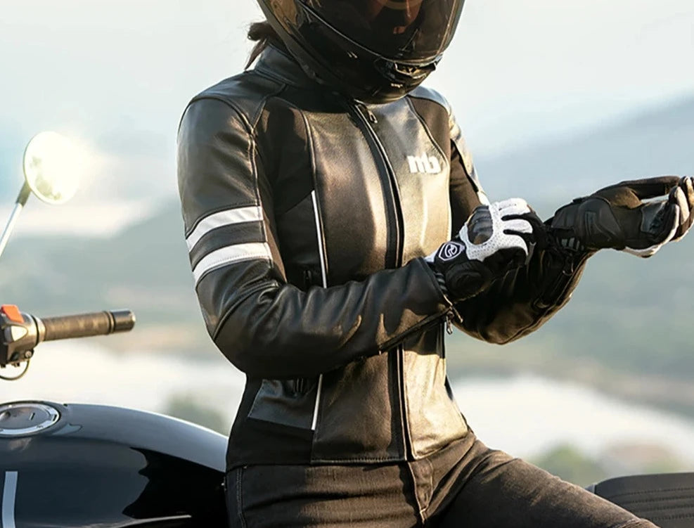 Moto Cycling Leather Jacket Women Cowhide Jacket Fall Prevention Clothing Suit With CE Protector For 4 Seasons  Amaijoin